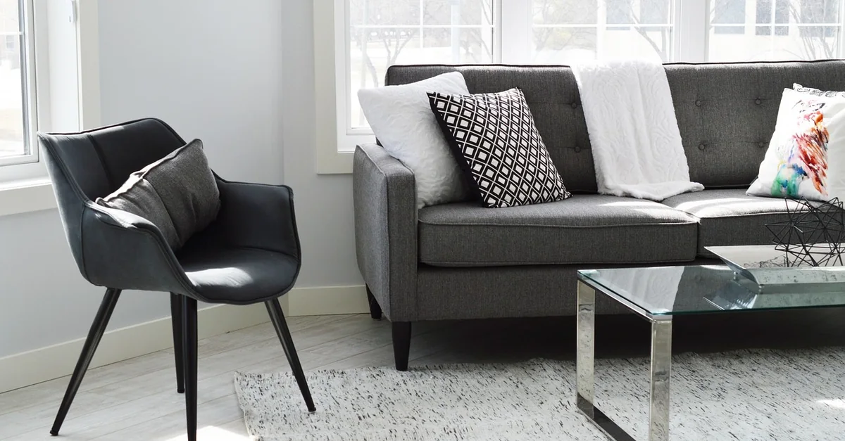 Illustrative photograph: living room, chair, sofa, couch, home